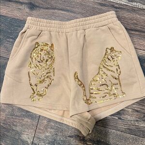 Queen of sparkles gold tiger shorts small NWOT